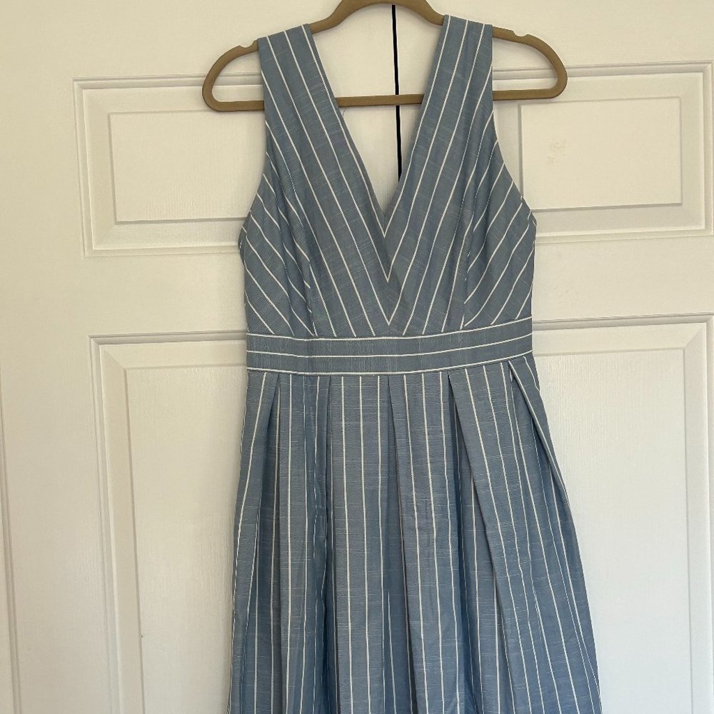 Rachel Purcell blue striped dress with bow detail